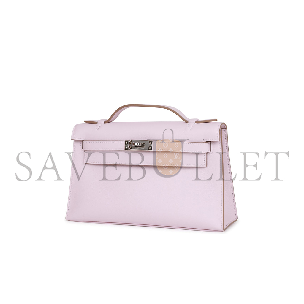 HERMES MASTER KELLY POCHETTE MAUVE PALE SWIFT PALLADIUM HARDWARE (22*14*7cm) 